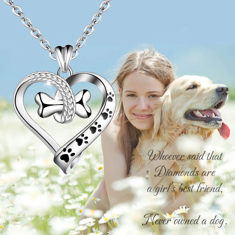 EUDORA 925 Sterling Silver Necklace Cute Dog Paws with Bone, Heart Shape Pendant 18", Gift for Dog Owner - Image 5